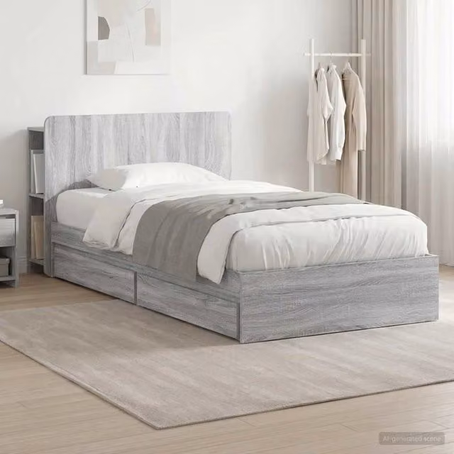 Letto con contenitore vidaXL in legno Sonoma grigio L: 75 cm, P: 190 cm, H: 211,5 cm