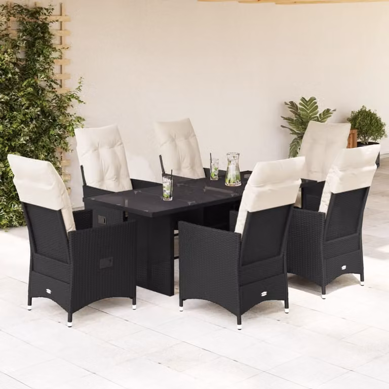 Maison Exclusive - Set da Pranzo da Giardino 7 pz Nero con Cuscini in Polyrattan