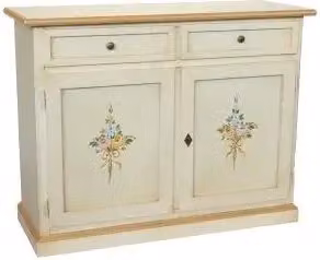 Credenza madia buffet Shabby chic 2 ante mod Martini avorio anticato decorato filo color oro