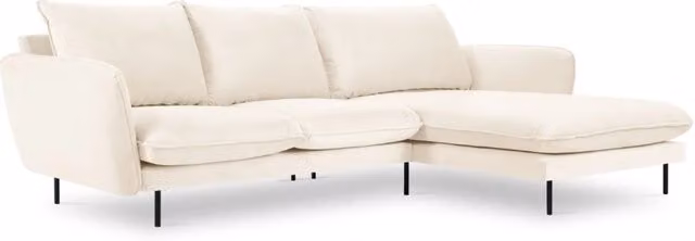 Divano angolare destro Vienna di Cosmopolitan Design in velluto beige chiaro, 5 posti, L 255 cm x P 170 cm x H 95 cm