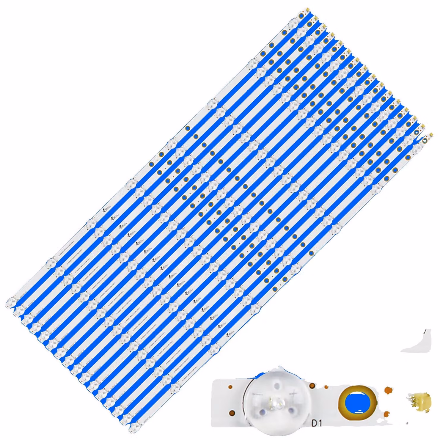 Striscia LED retroilluminata, lunghezza 712 mm, 8 perle LED, tensione 3 V, flusso luminoso 2500 lm, classe di protezione IP33