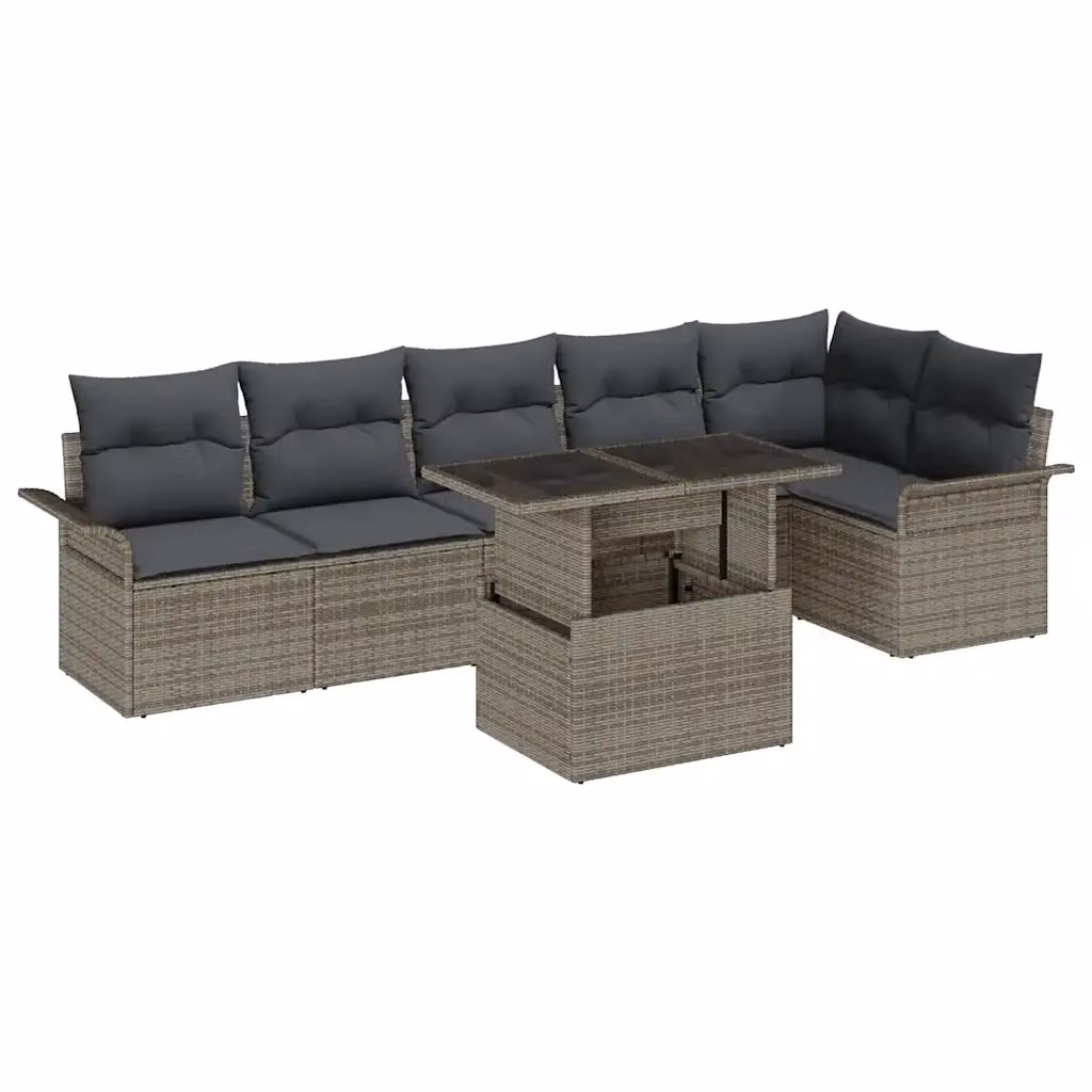 Set Divano da Giardino vidaXL 7 Pezzi in Polyrattan Grigio con Cuscini e Tavolino – 2