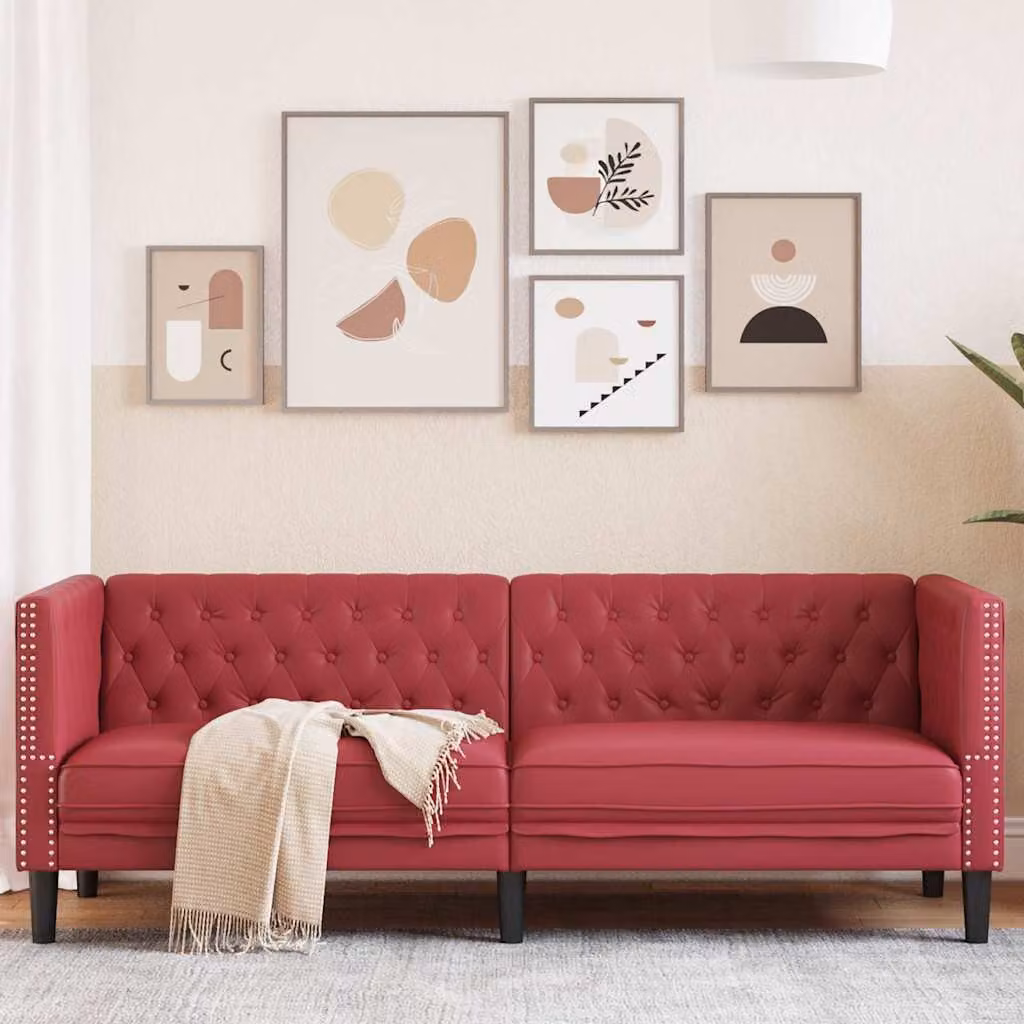 vidaXL Poltrona Chesterfield a 3 Posti in Similpelle Rossa per il tuo Soggiorno L: 194 cm, H: 74,5 cm, P: 70,5 cm