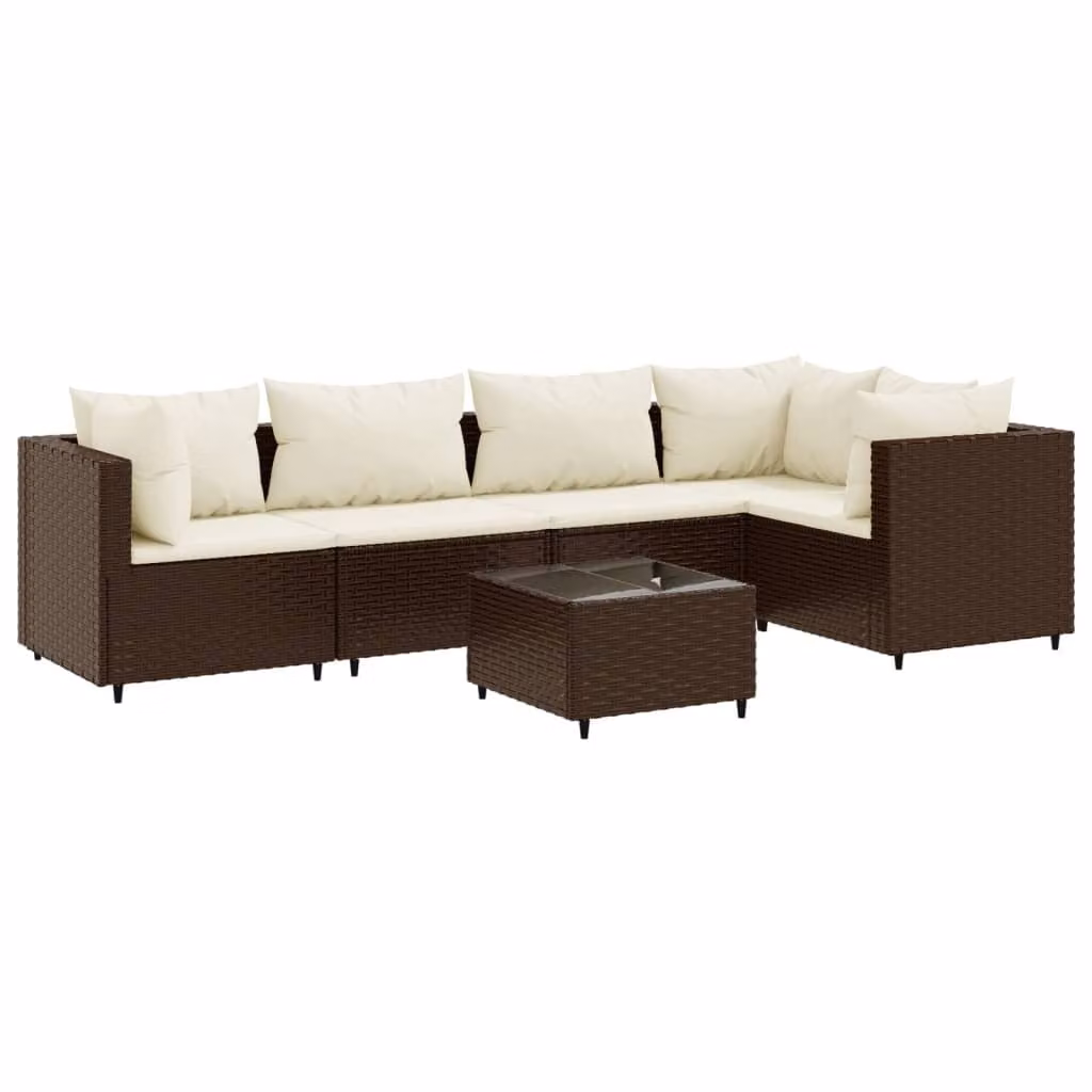 Set Mobili da Giardino 6pz con Cuscini in Polyrattan Marrone