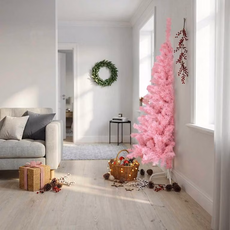 Maison Exclusive - Albero di Natale artificiale a metà, con supporto, color rosa, 180 cm, in PVC