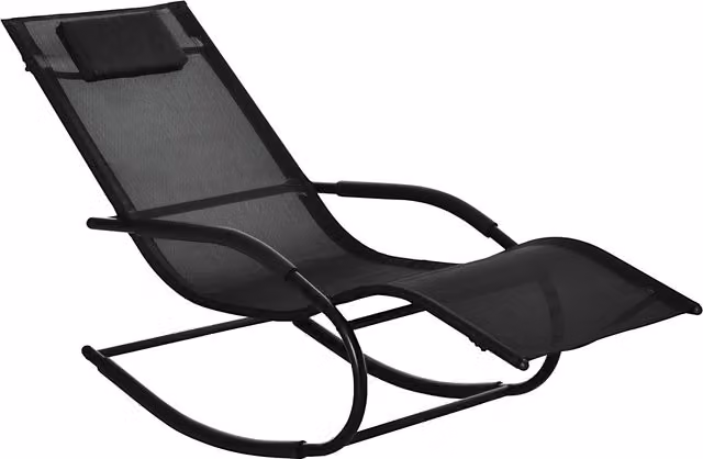 Sedia a dondolo ergonomica Outsunny con poggiatesta e braccioli in metallo zincato e textilene, colore nero, L: 63 cm, P: 160 cm, H: 88 cm