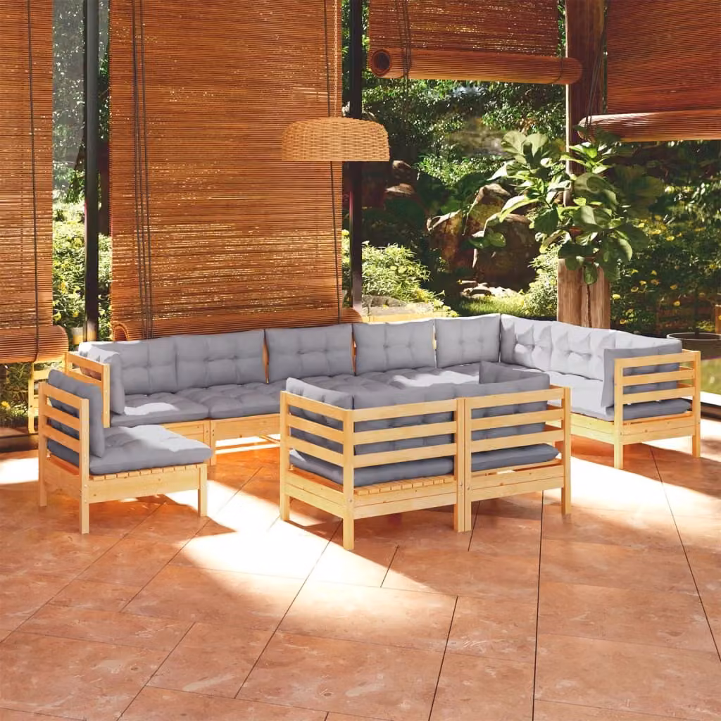 Maison Exclusive - Set Divani da Giardino 10 pz con Cuscini Grigi Massello di Pino