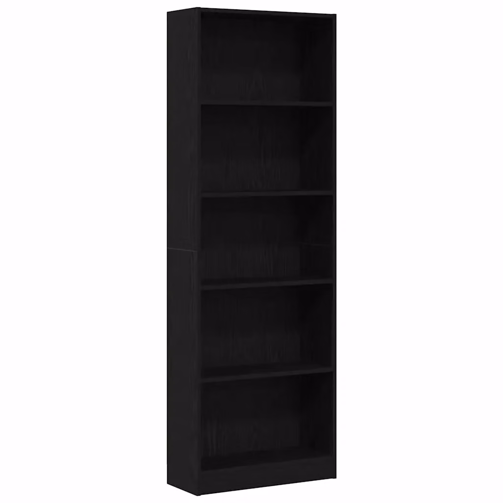 Libreria a scaffali moderna vidaXL in legno nero con pannello posteriore L 60 cm, P 24 cm, H 176 cm – 2