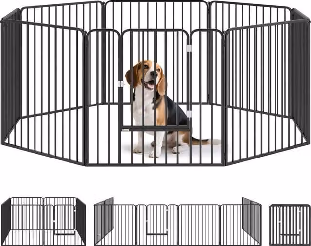 Box per cani modulabile DESIGN IN con 8 pannelli in metallo nero per interno ed esterno, L/P/H: 164 x 164 x 80 cm