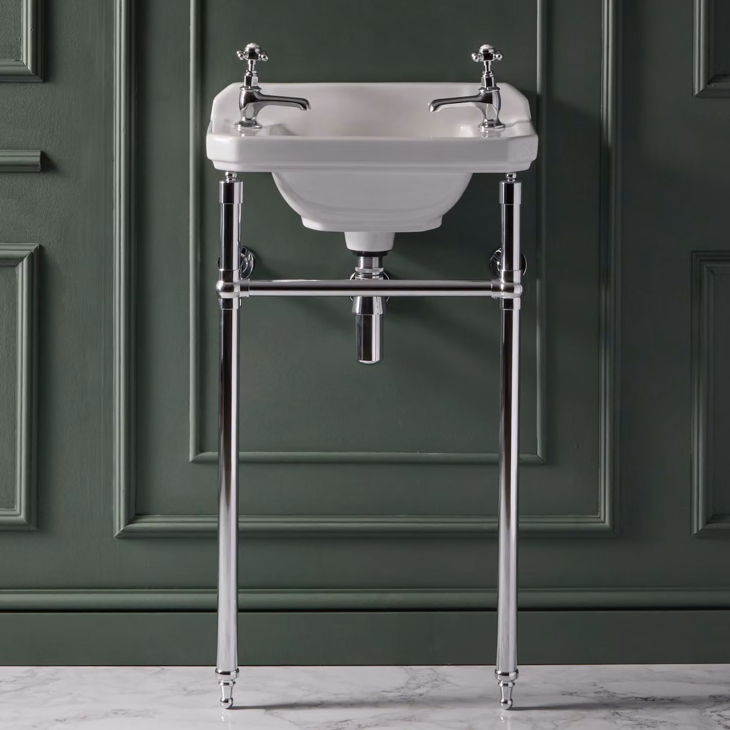 Consolle con Lavabo e Struttura Tradizionale 515mm Cromato - 2 Fori per Rubinetteria - Richmond
