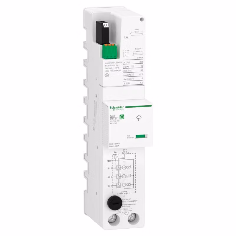 Scaricatore combinato ABN ZP T1 T2 T3 12,5 kA TNC 3P, presa di derivazione con indicatore visivo e contatto di segnalazione R9L22312
