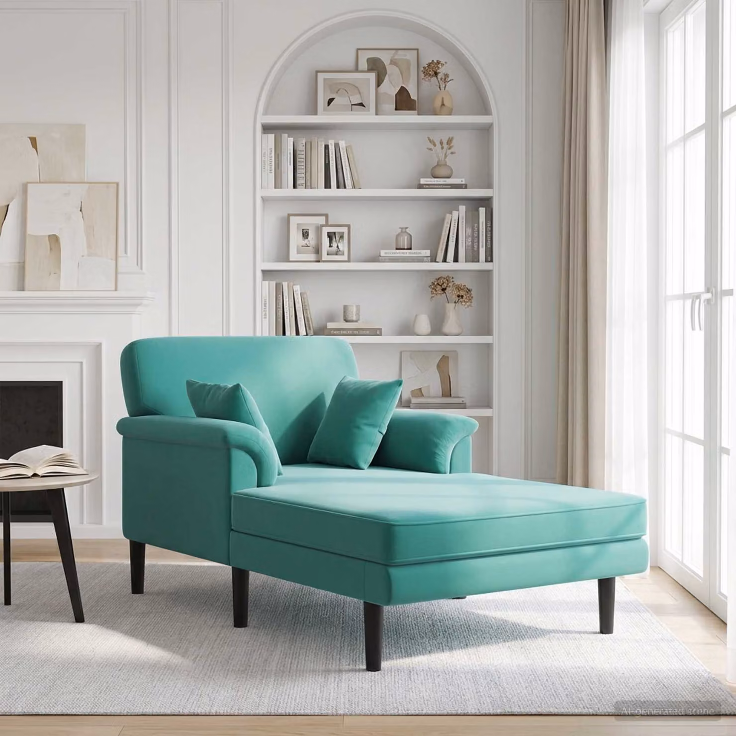 Chaise longue moderna vidaXL in velluto turchese con cuscini, L: 174 cm, P: 101 cm, H: 90 cm