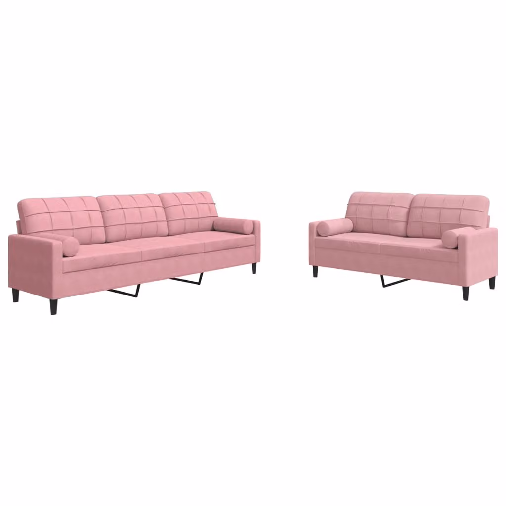 Set di Divani 2 pz con Cuscini e Rinforzi rosa in Velluto