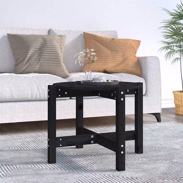 vidaXL Tavolino da Salotto Nero in Legno di Pino Massello, Forma Rotonda, Diametro: 62,5 cm, Altezza: 45 cm