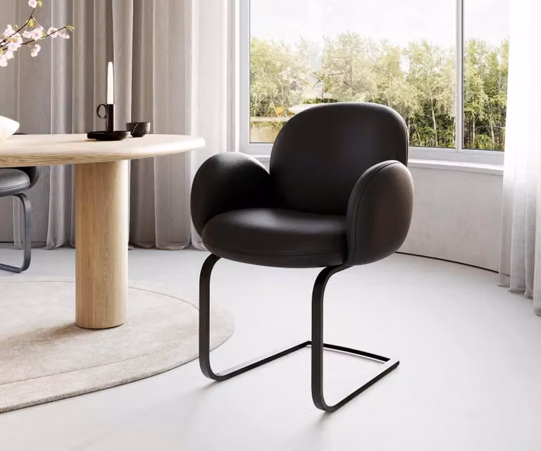 DELIFE Sedia girevole Nube-Flex con braccioli, in vera pelle nera. Sedia girevole, design basso, colore nero, imbottitura in molle insacchettate