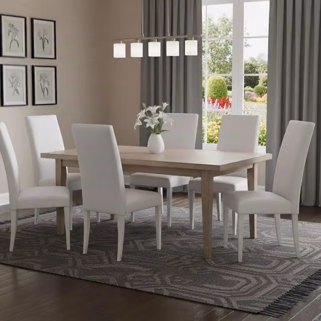 Set di 6 sedie moderne DMORA in legno e tessuto bianco per cucina e sala da pranzo