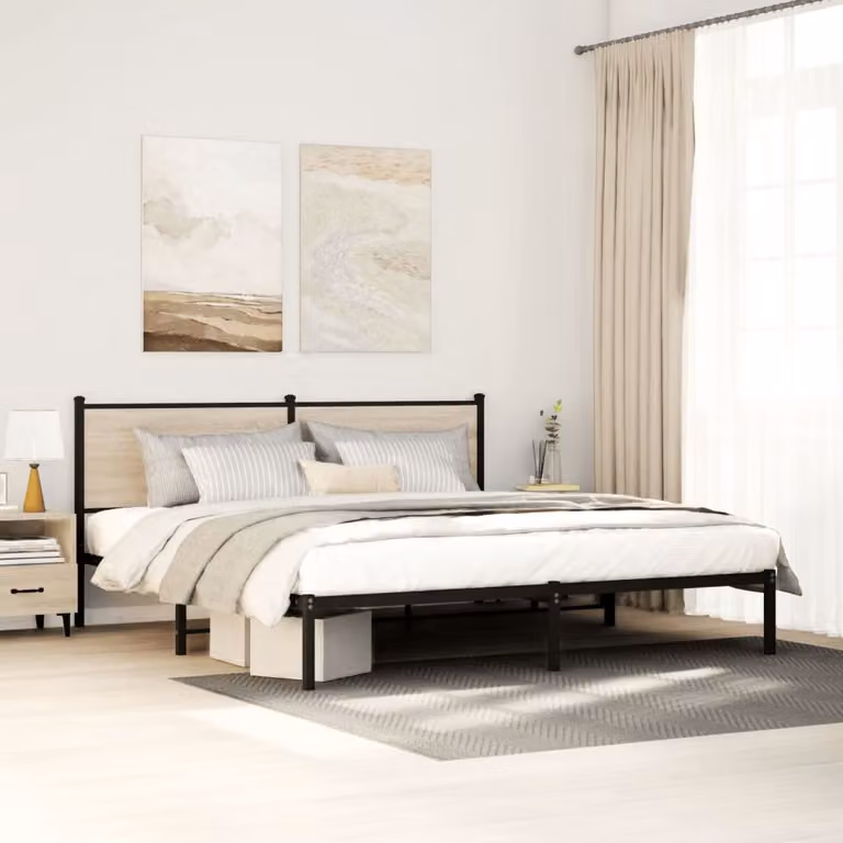 vidaXL Giroletto in Metallo Rovere Sonoma e Nero L: 187 cm, P: 219 cm, H: 91,5 cm
