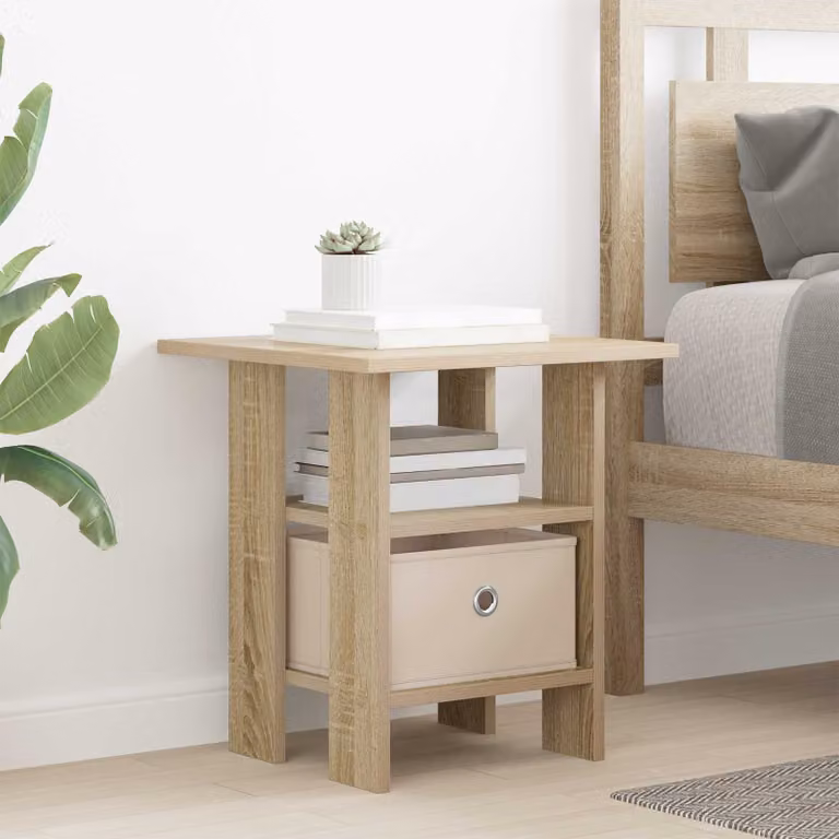 Comodino moderno vidaXL in legno ingegnerizzato color rovere sonoma, L 41 cm x P 40 cm x H 45 cm
