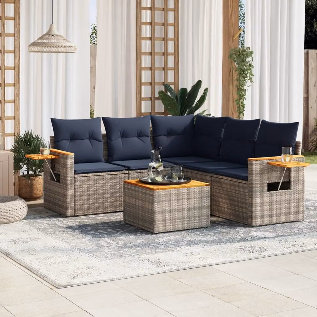 Maison Exclusive - Set Divani da Giardino 6 pz con Cuscini Grigio in Polyrattan