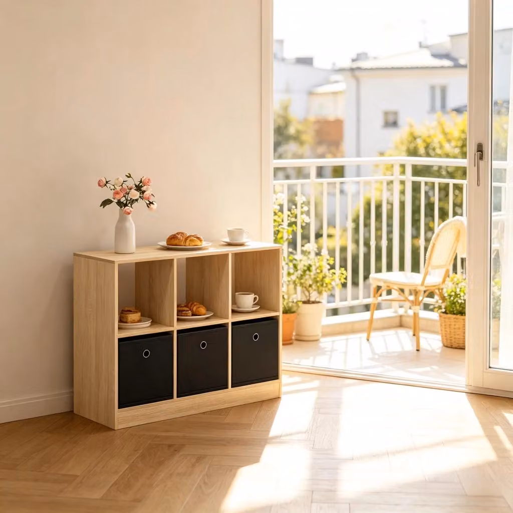 Libreria Cubby REDOM in legno e tessuto Nero/Legno chiaro L 80 x P 30 x H 61 cm – 2