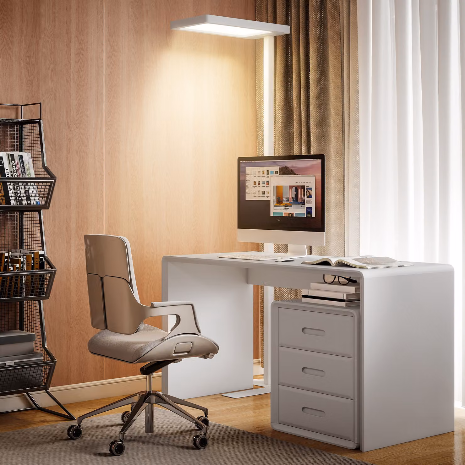 Lampada da terra LED HOMCOM con telecomando e luminosità regolabile, Bianco, L/P/H: 60 x 32 x 196 cm – 2