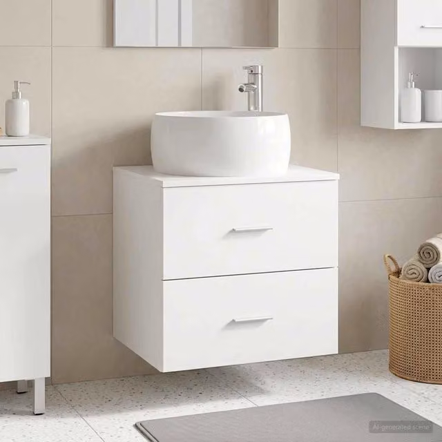 Mobile Lavabo da Parete Moderno vidaXL Bianco con Cassetti e Ante L/P/H: 49,5 x 44,5 x 66 cm – 1