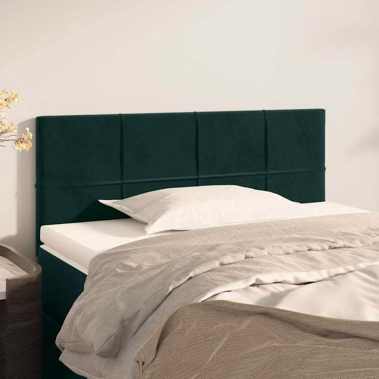 Testiera per letto vidaXL in velluto verde scuro con struttura in legno e MDF, L: 90 cm, P: 5 cm, H: 78-88 cm
