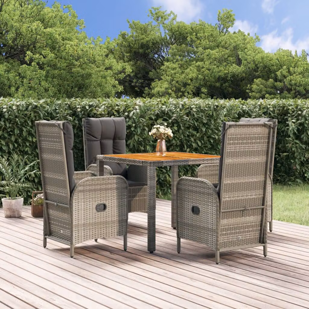 Set da pranzo da giardino vidaXL in polyrattan e legno di acacia grigio con 5 pezzi