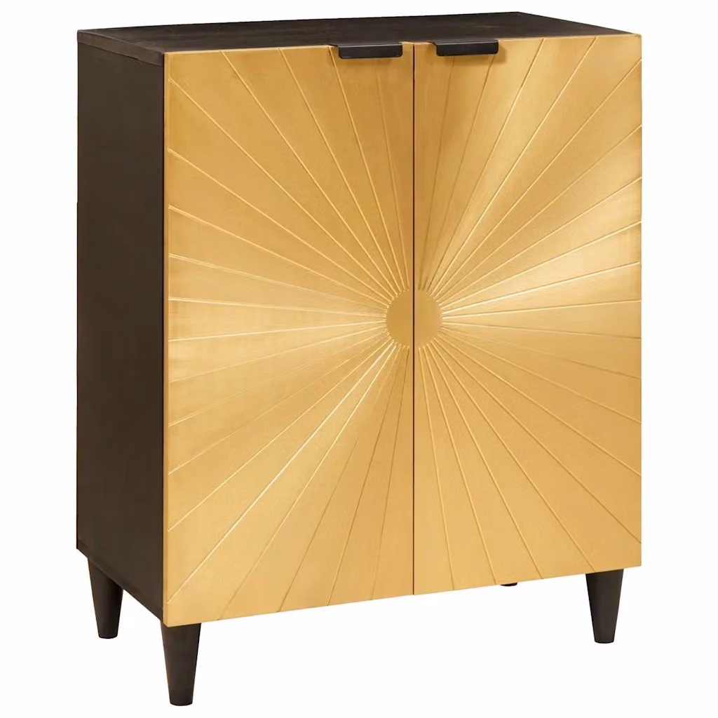 Credenza moderna vidaXL in legno di mango massello, colore nero e oro, L 60 x P 33 x H 75 cm