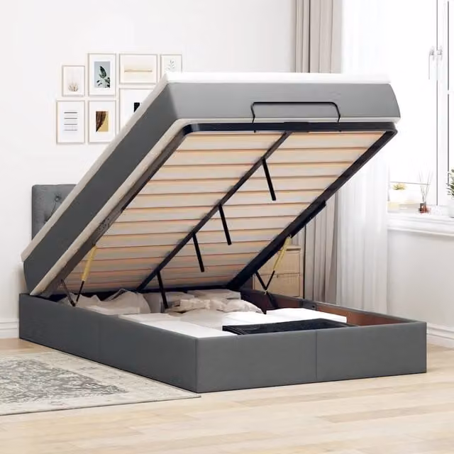 Pouf Letto con Contenitore con Base a Sollevamento vidaXL, Grigio e Bianco, L/P/H: 120 x 200 x 88 cm