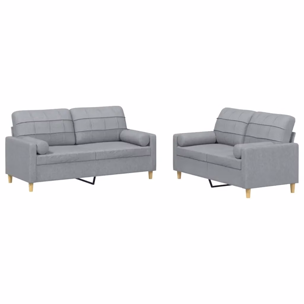 Set di 2 Divani vidaXL Moderni in Tessuto Grigio con Cuscini e Struttura Imbottita – 2