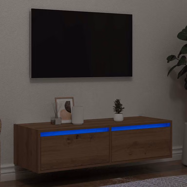Mobile Porta TV vidaXL con Luci LED in Rovere Artigianale e Colore Marrone L: 100 cm, P: 35,5 cm, H: 25 cm