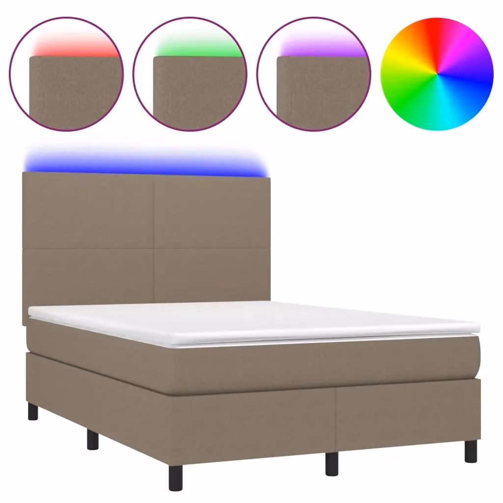 Letto a Molle con Materasso e Illuminazione LED vidaXL in Tessuto Tortora L/P/H: 140 x 200 x 128 cm – 2