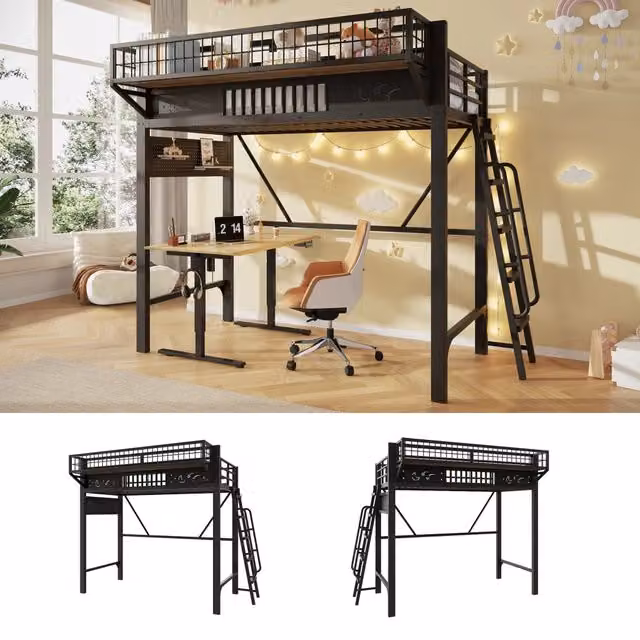 Letto a soppalco ¨C Minimal ¨C Nero metallo 90x200 cm senza materasso