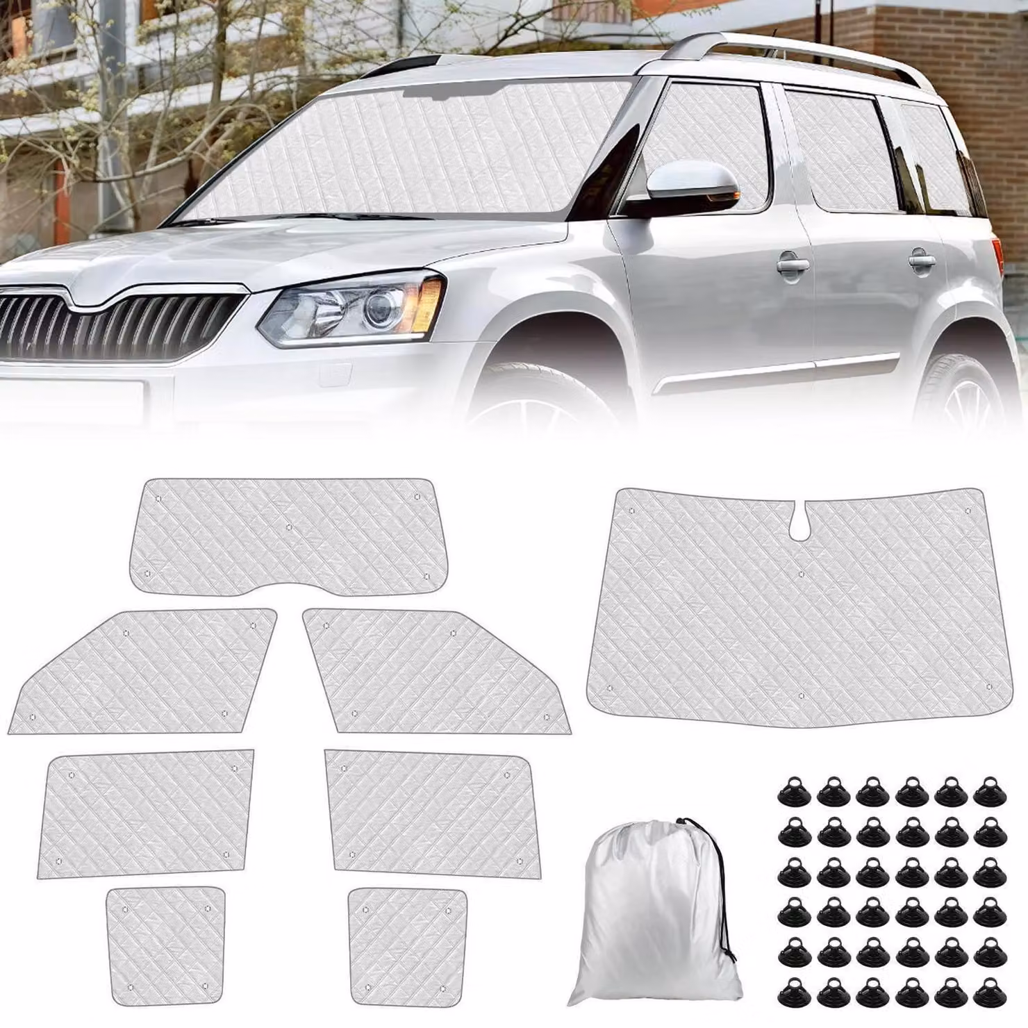 Tappetini termici per l'abitacolo, set da 8 pezzi, per Skoda Yeti 5L, dal 2009 al 2017, con protezione solare e isolamento