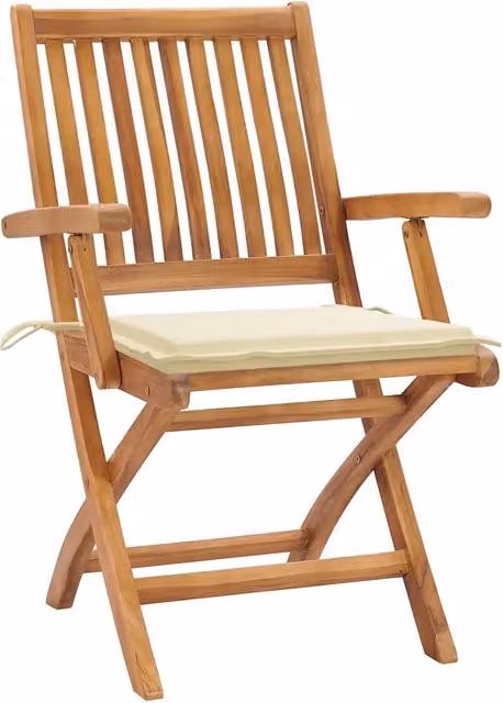 Sedie Pieghevoli 2 pz con Cuscini Crema in Massello di Teak 3062408