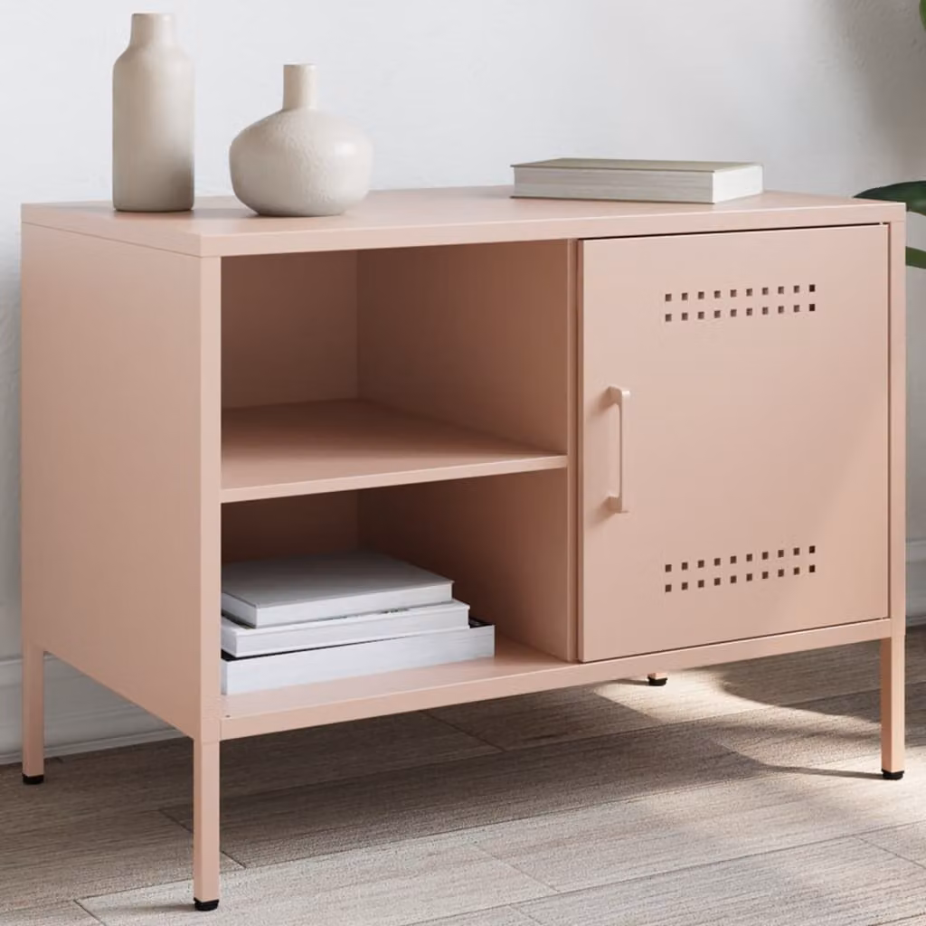 Mobile TV vidaXL in metallo e MDF Rosa L: 68 cm, P: 39 cm, H: 50,5 cm