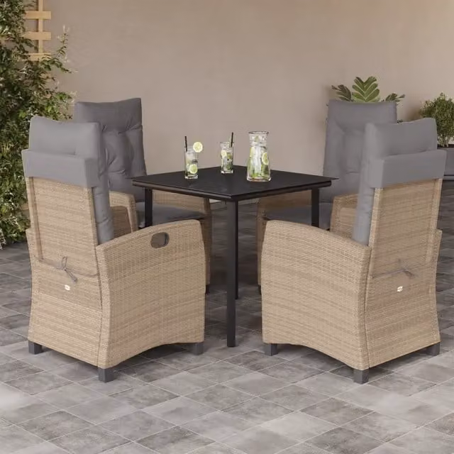 Set Pranzo da Giardino 5 pz con Cuscini Beige Misto Polyrattan 3212833