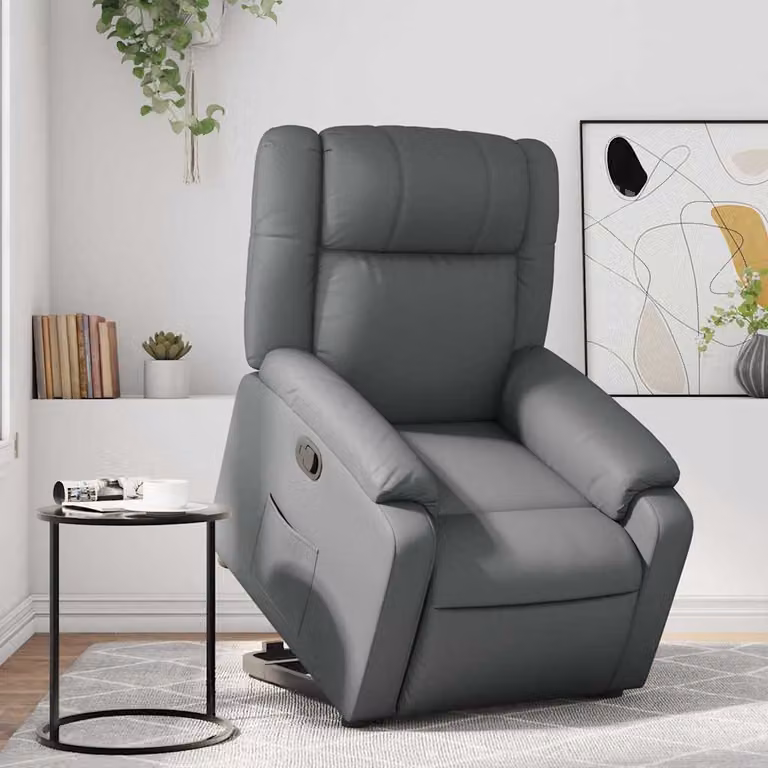 vidaXL Poltrona Alzapersona Reclinabile Grigia in Similpelle con Assistenza Elettrica per Senior