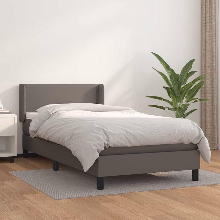 vidaXL Giroletto a Molle con Materasso in Similpelle Grigio e Bianco, L/P/H: 80 x 200 x 83 cm
