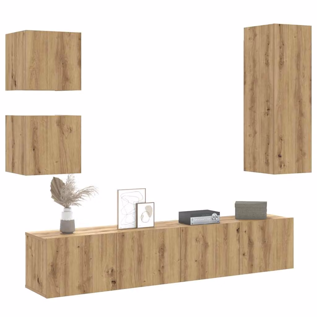 Set Mobile TV vidaXL da 5 pezzi in legno multistrato e MDF, montaggio a parete, colore marrone, stile minimalista per il tuo soggiorno