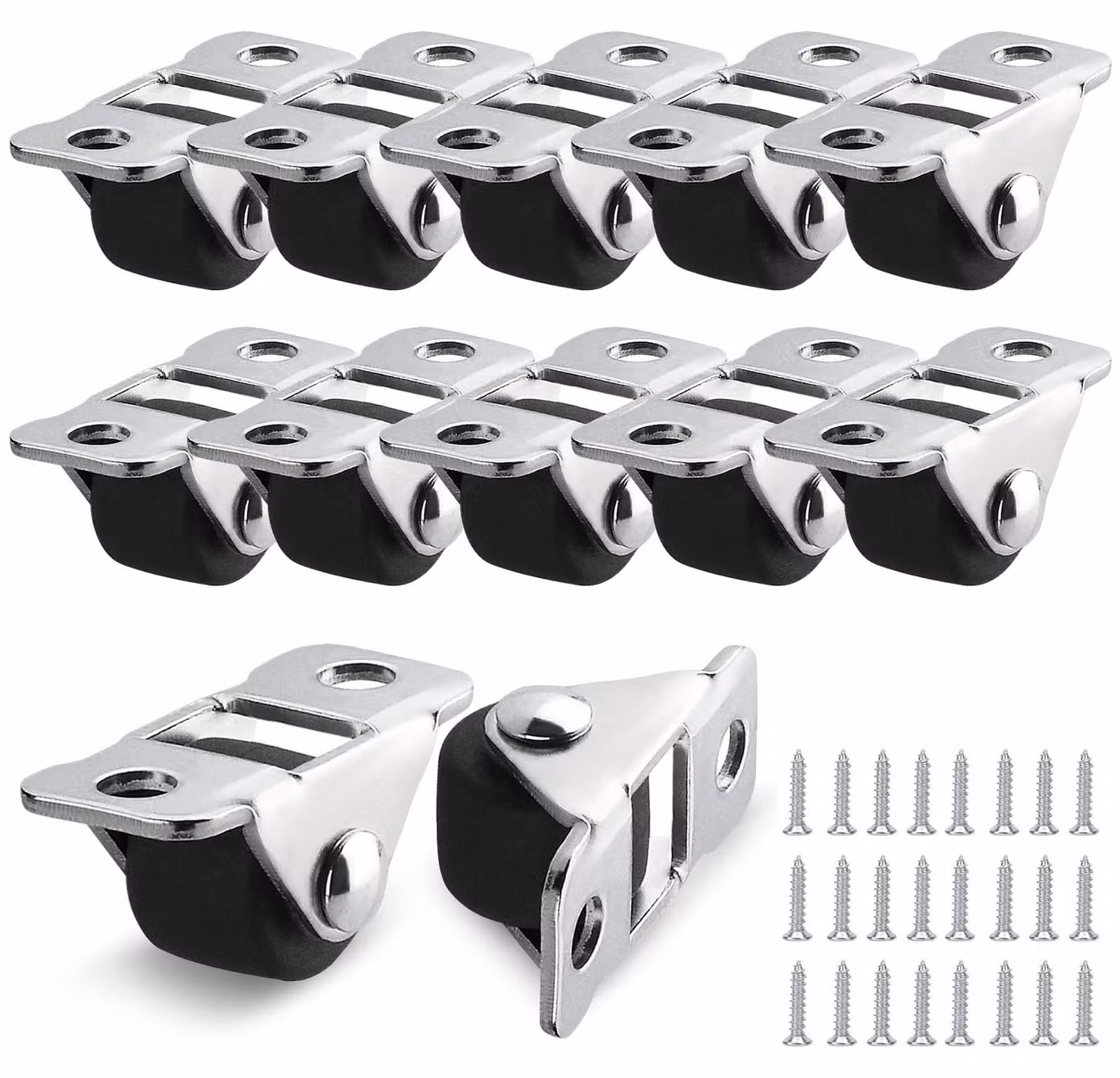 12 pezzi di ruote per mobili, piccole, diametro 1,2 cm - Ruote in gomma con base in acciaio, a basso rumore
