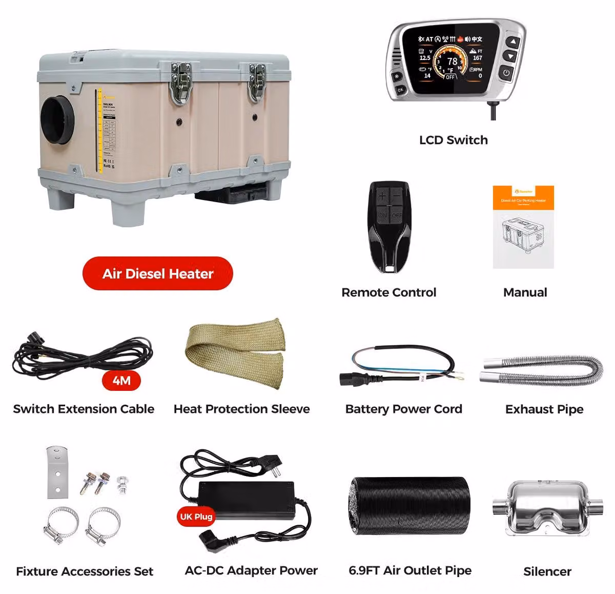 Riscaldatore diesel – Riscaldatore per camper – Riscaldatore per caravan – Potenza 8 kW – Display LCD e app Bluetooth