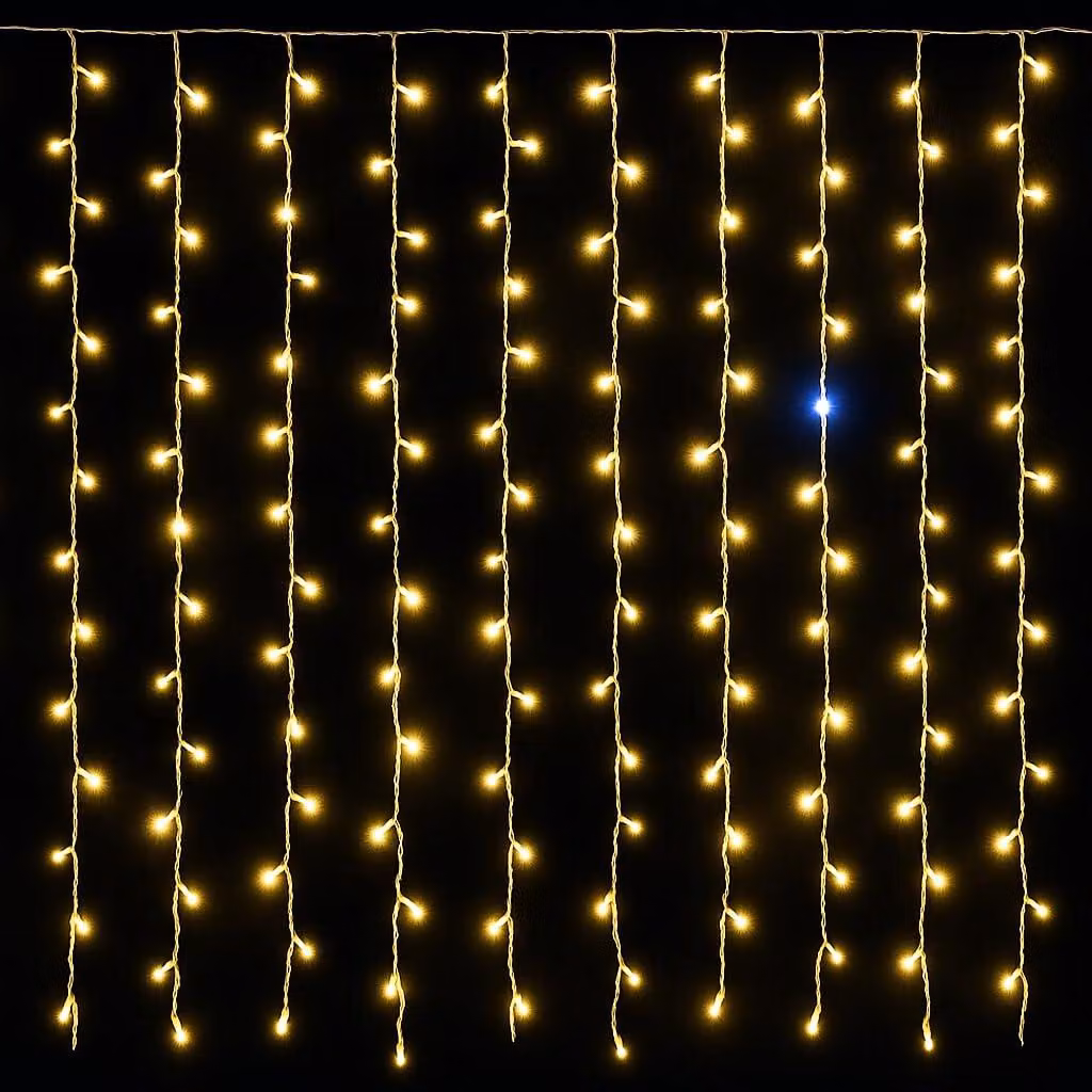 Tenda luminosa con 200 LED, lunghezza 5 metri, colore giallo, grado di protezione IP65, espandibile, effetto lampeggiante