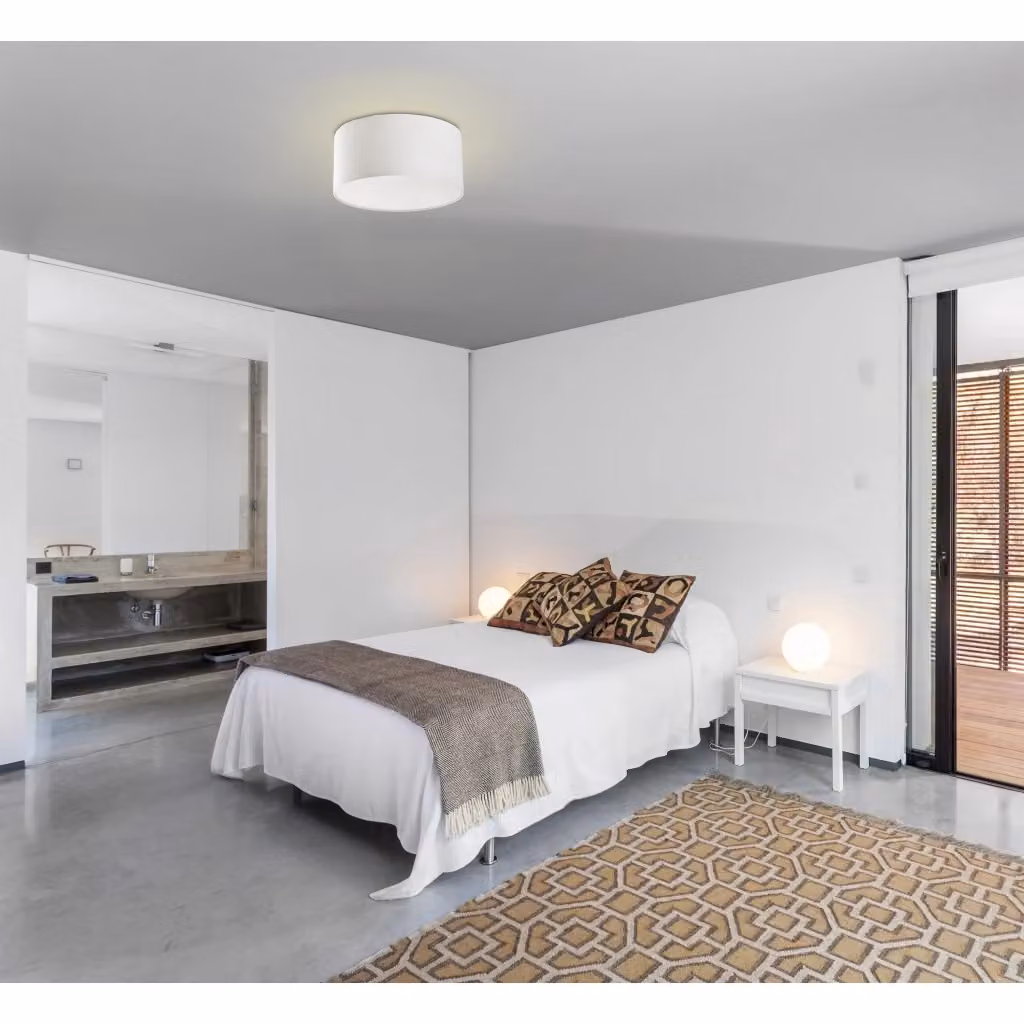 Plafoniera per interni SEVEN 400 di Faro Barcelona, colore bianco, forma rotonda in tessuto e plastica, attacco E27, L: 40 cm, P: 40 cm, H: 18 cm – 2