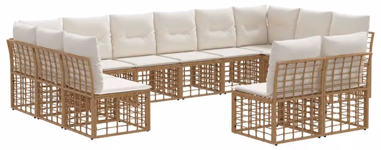 Set di divani da esterno Naturale e Bianco Crema Poliestere