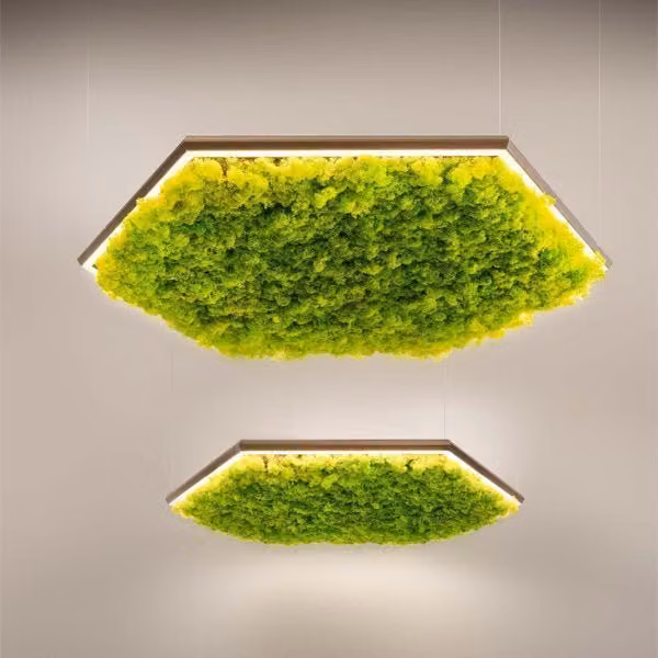 Lampada a sospensione Olev Exagon Silence Green con tecnologia LED dimmabile e regolabile in altezza