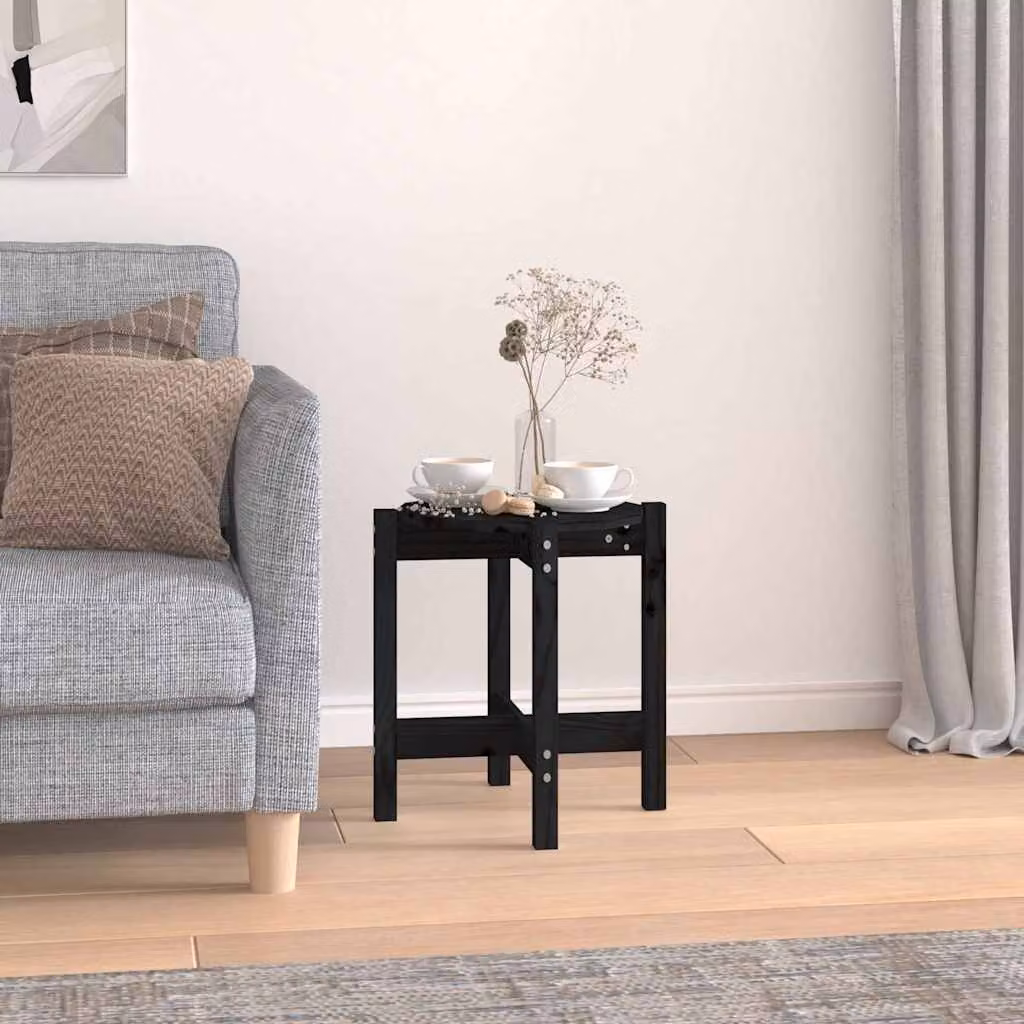 vidaXL Tavolino da Salotto Rotondo in Legno Massello di Pino Nero Ø 42,5 x H 45 cm