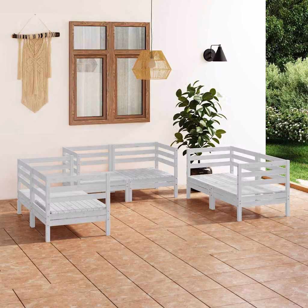 vidaXL Set Divani da Giardino 6 pz in Legno di Pino Bianco con Cuscini
