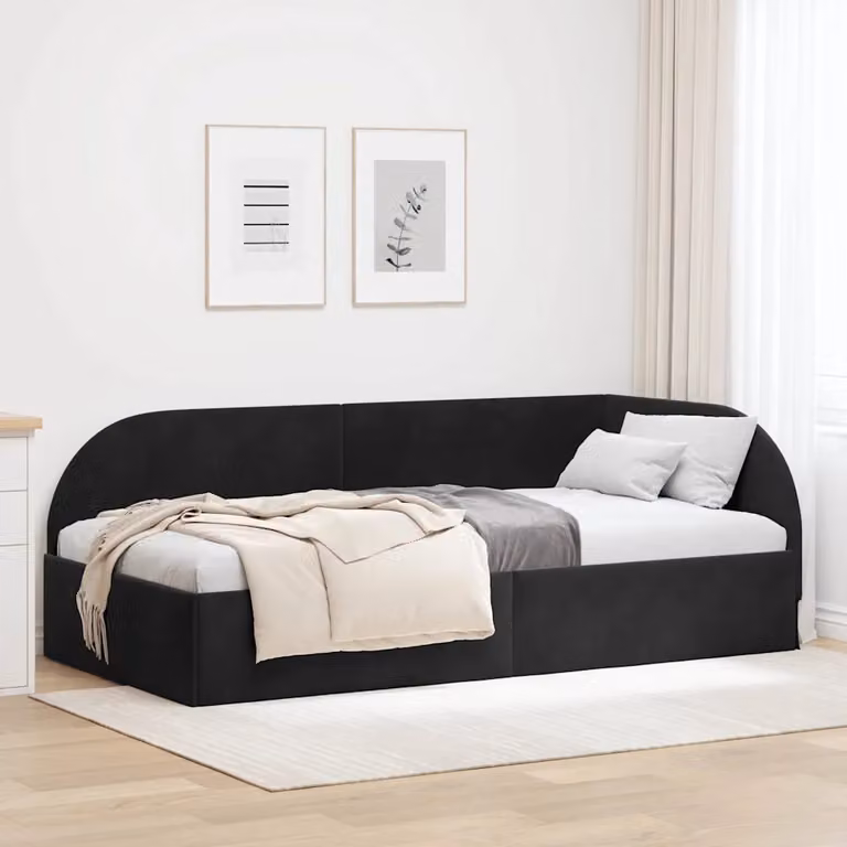 Cornice del letto ad angolo vidaXL in velluto nero, L 100 x P 200 cm